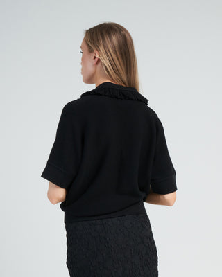 maxi ruffled collar modern top - deep black