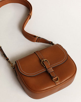 medium sally bag in smooth calfskin leather - nougat
