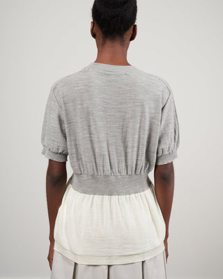 midy short sleeve sweater with hem - grey + white combination