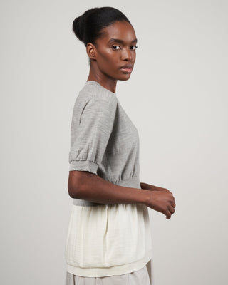 midy short sleeve sweater with hem - grey + white combination