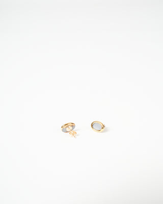 gold rimmed oval studs - grey