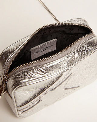 mini star bag in wrinkled laminated leather - silver