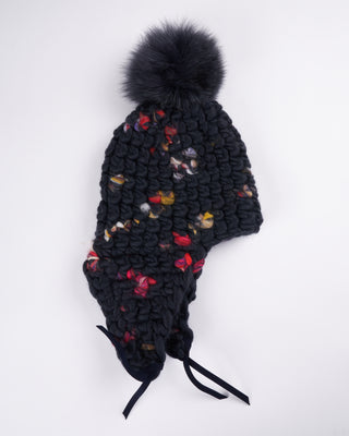 beanie pomster with ear flaps - dark twombly
