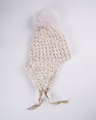 beanie pomster with ear flaps - white marzipan blend