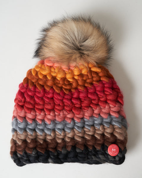 Mischa Lampert Tartan stripe hat Mischa Lampert Beanie Stripe Pomster - Darks/Silver Fox  main image 3