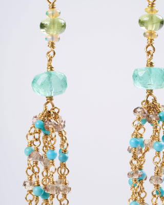 multi-stone dancing confetti earrings - green and gold