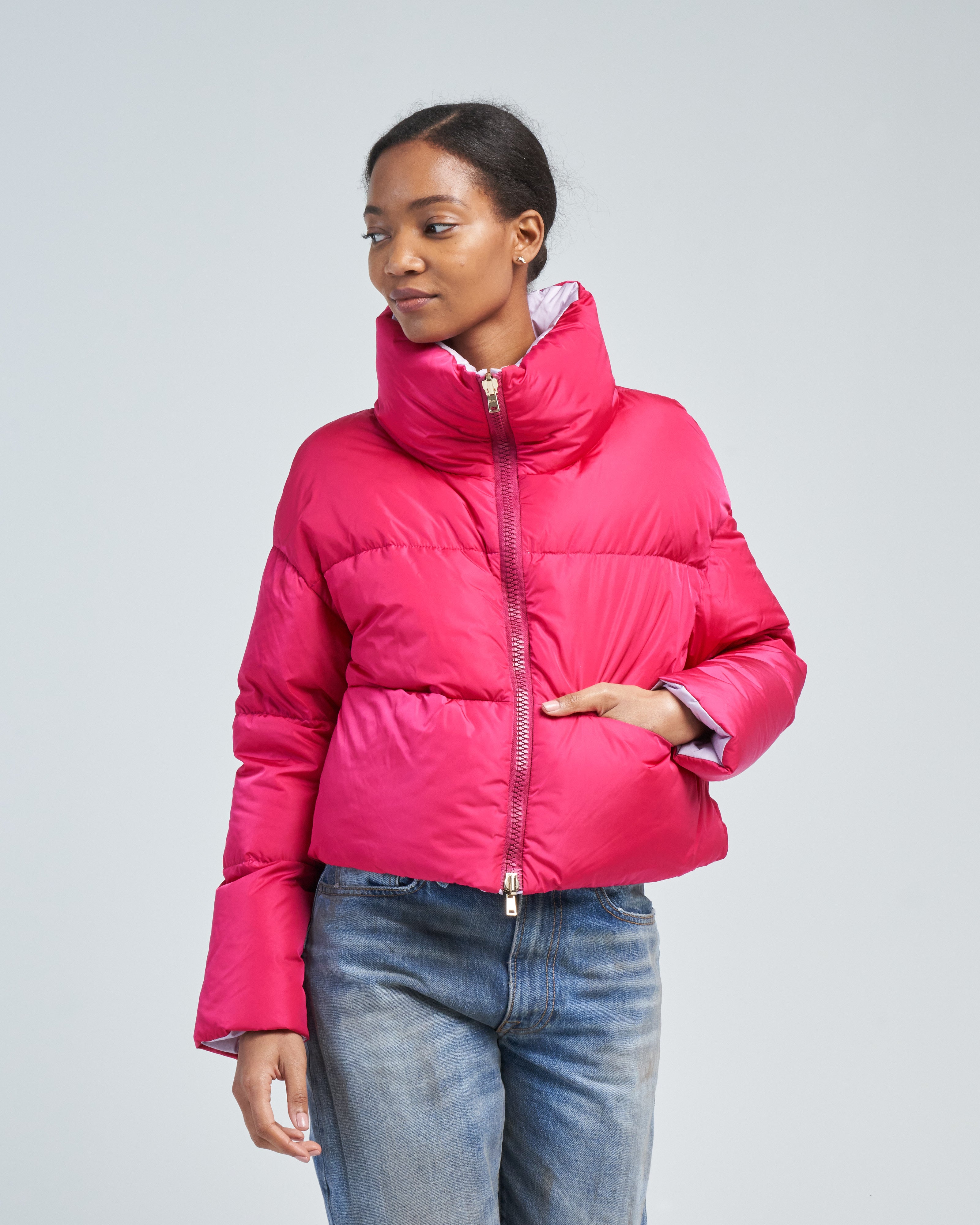 Herno Nylon Cropped Reversible Jacket Pink/Lilac