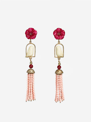 swinger earrings - fuschia, white, pink