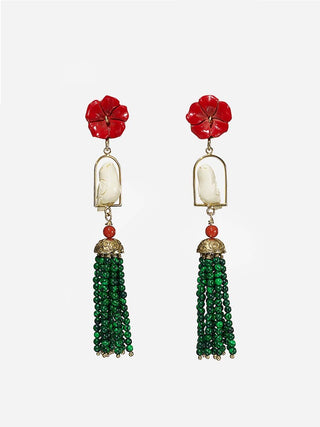 swinger earrings - ruby, white, malachite