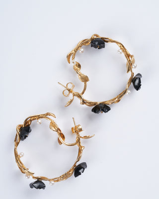 mini hoop earring - black - malachite