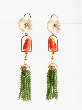 swinger earrings - white, coral, jade
