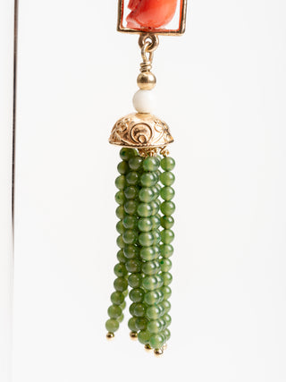 swinger earrings - white, coral, jade