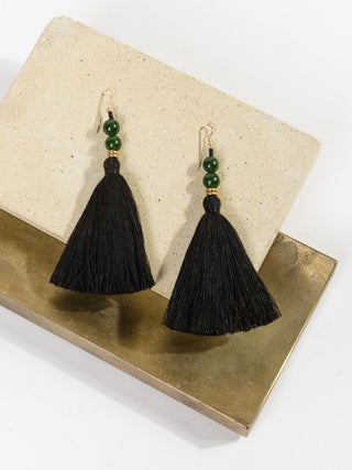 lina earrings - black/green jade