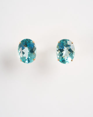 oval faceted apatite earrings - blue