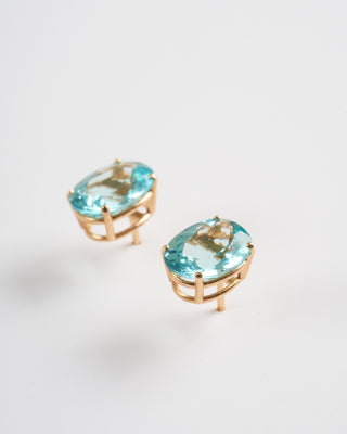 oval faceted apatite earrings - blue