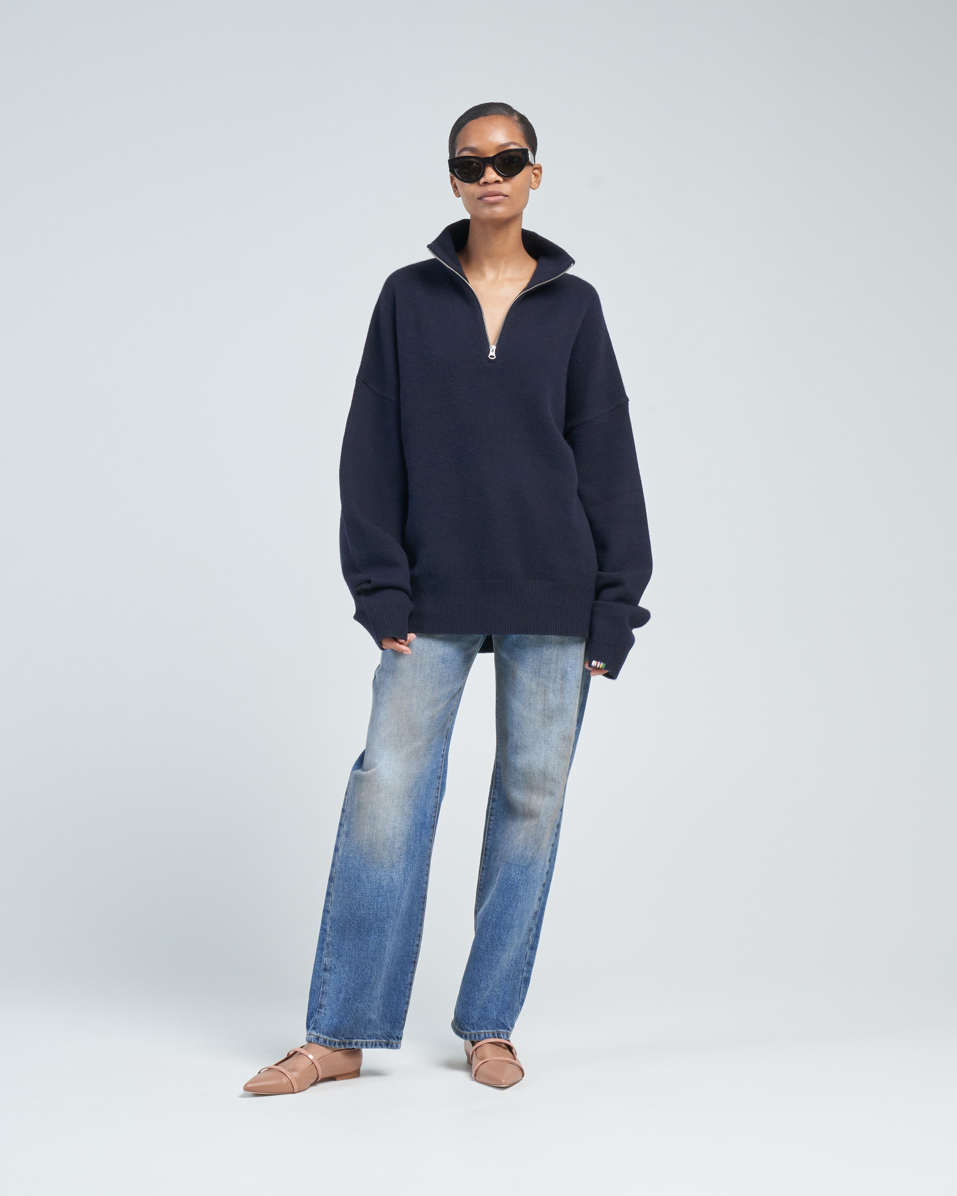 Extreme Cashmere Oversized Quarter Zip Navy