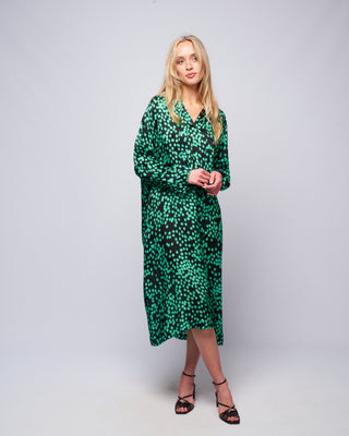 Christian Wijnants Ovesized Shirt Dress With Gathered Neckline & Bow Green Dots Christian Wijnants Ovesized Shirt Dress With Gathered Neckline & Bow Green Dots