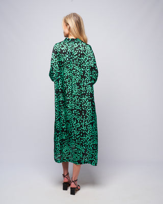 oversized shirt dress with gathered neckline & bow - green dots