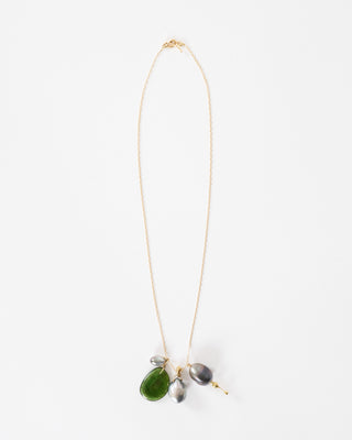 pearl and tourmaline charm necklace 18" - gold/pearl/green