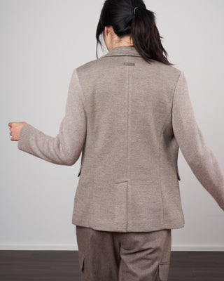 double wool blazer with knit sleeves - hazel grey melange