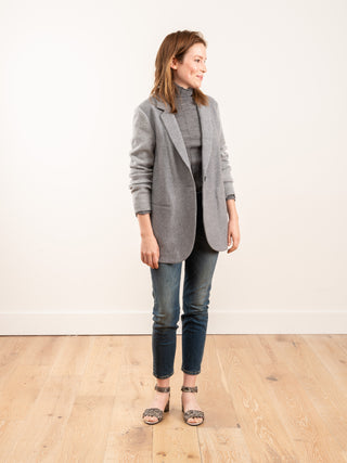 knit sleeve jacket w/ standup collar - grey