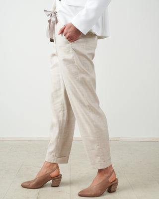 linen gab easy pant with tie - stone