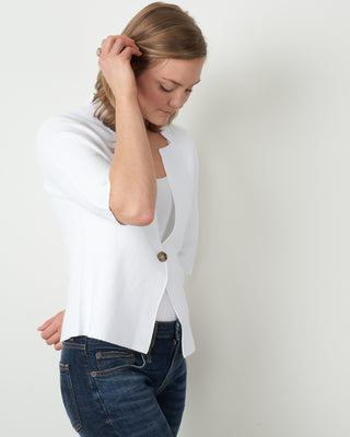 one button open collar cardigan - white