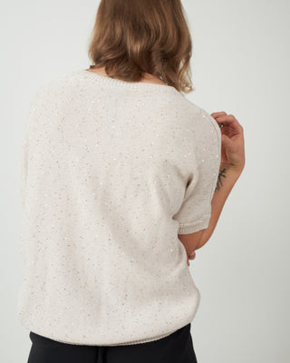 short sleeve sweater with pailettes - stone