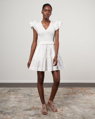 phoebe cotton flutter sleeve smocked dress - white
