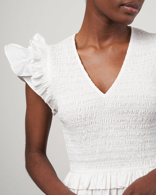 phoebe cotton flutter sleeve smocked dress - white