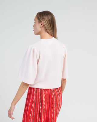 pleated elbow sleeves knit top - petal