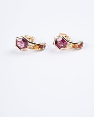 pod earrings with rhodolite garnets and yellow sapphires in yellow gold - yellow