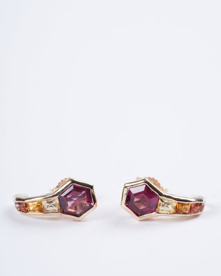 pod earrings with rhodolite garnets and yellow sapphires in yellow gold - yellow