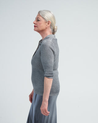 polo neck pullover with small cables - n/ghiaccio