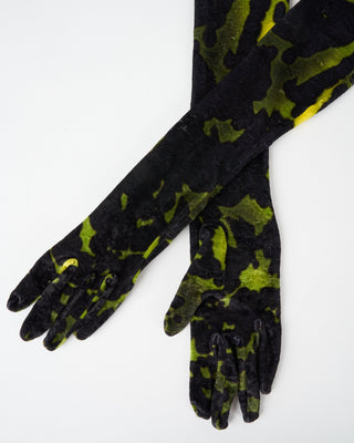 printed velvet gloves - green