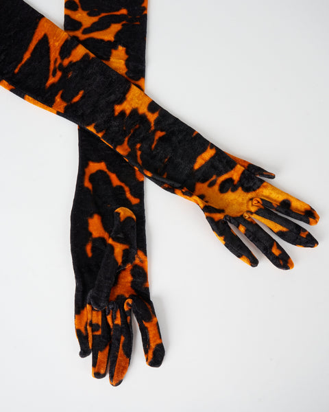 Dries Van Noten Printed Velvet Gloves Orange