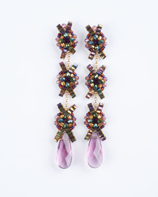 purple quartz, swarovski, miyuki earrings - green/ purple