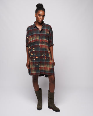bleached plaid oversized boxy shirtdress - blue plaid with bleach