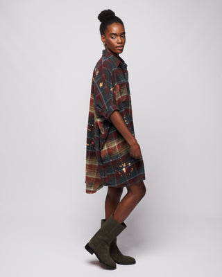 bleached plaid oversized boxy shirtdress - blue plaid with bleach