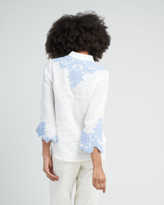 raie embroidered trim top - ivory/blue
