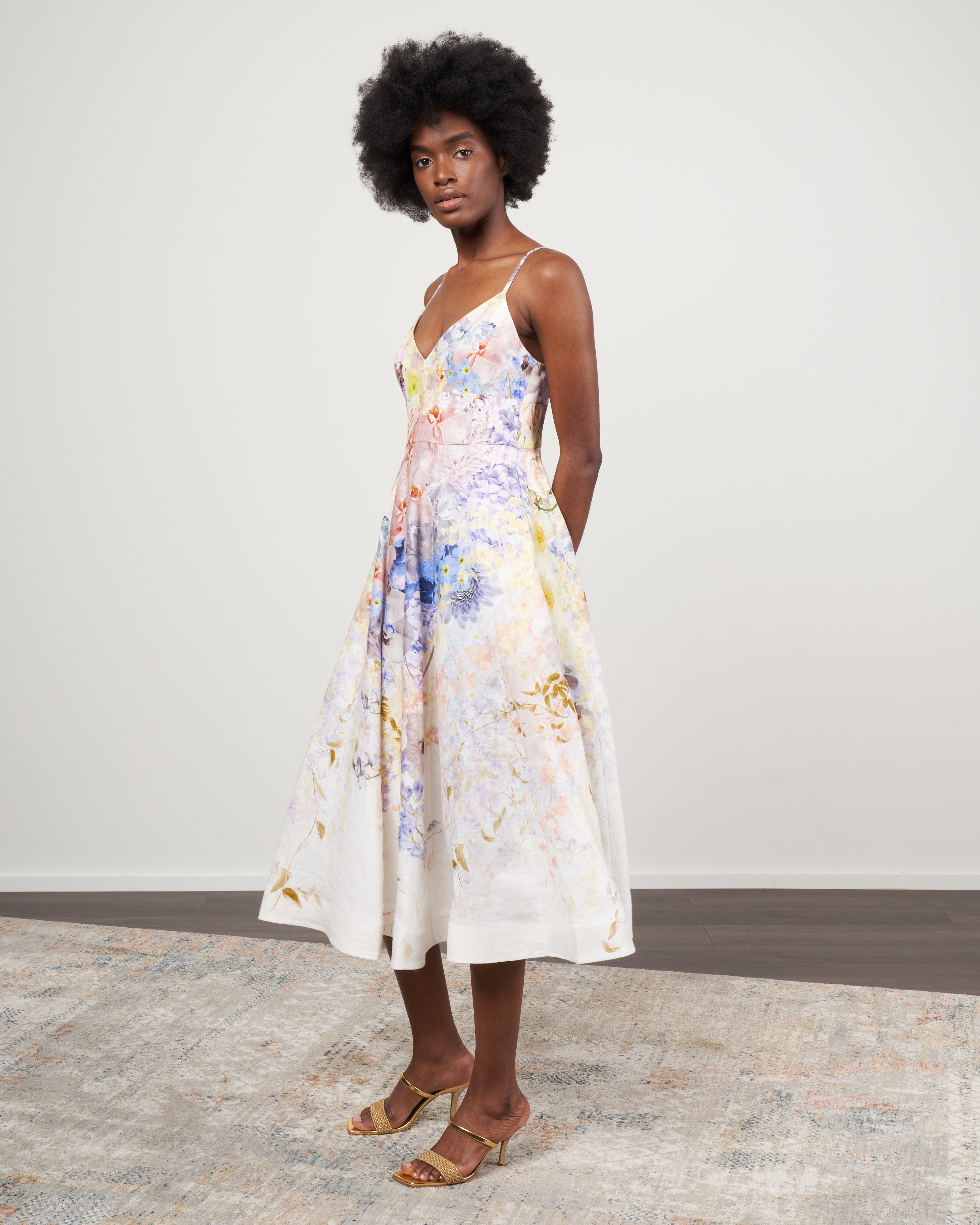 zimmermann rhythmic shirred midi dress ZIMMERMANN Rhythmic Shirred Midi Dress size Au 1/US 6
