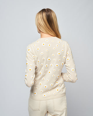 embroidered cashmere crew neck- daisies - cream