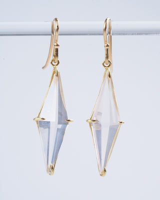 rose quartz kite shaped gem drop earrings - gold/ pink