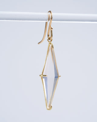 rose quartz kite shaped gem drop earrings - gold/ pink