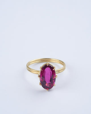 rubellite faceted oval ring - gold/ purple