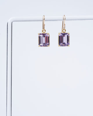 small emerald cut faceted lavender amethyst drops - gold