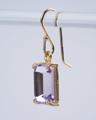 small emerald cut faceted lavender amethyst drops - gold