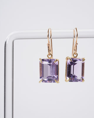 small emerald cut faceted lavender amethyst earrings - 18k gold