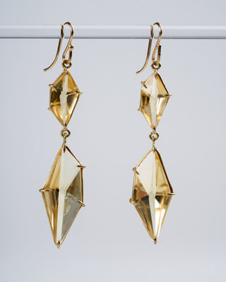 double drop champagne geometric citrine earrings
