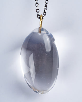 rock crystal pod freeform, with 22k bale oxidized silver chain - silver